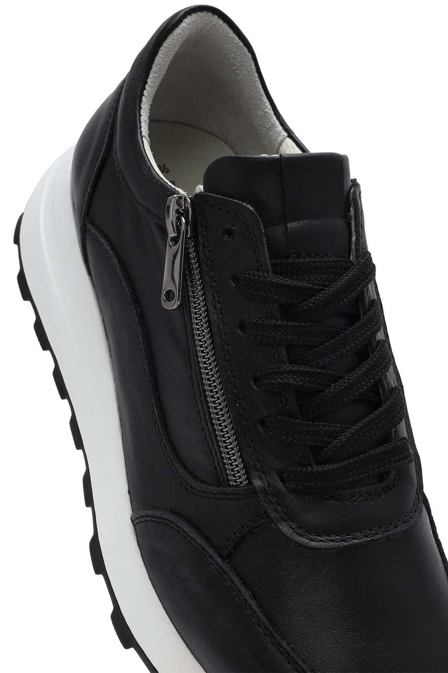 Women's Black Lace-Up Side Zip Leather Sneakers