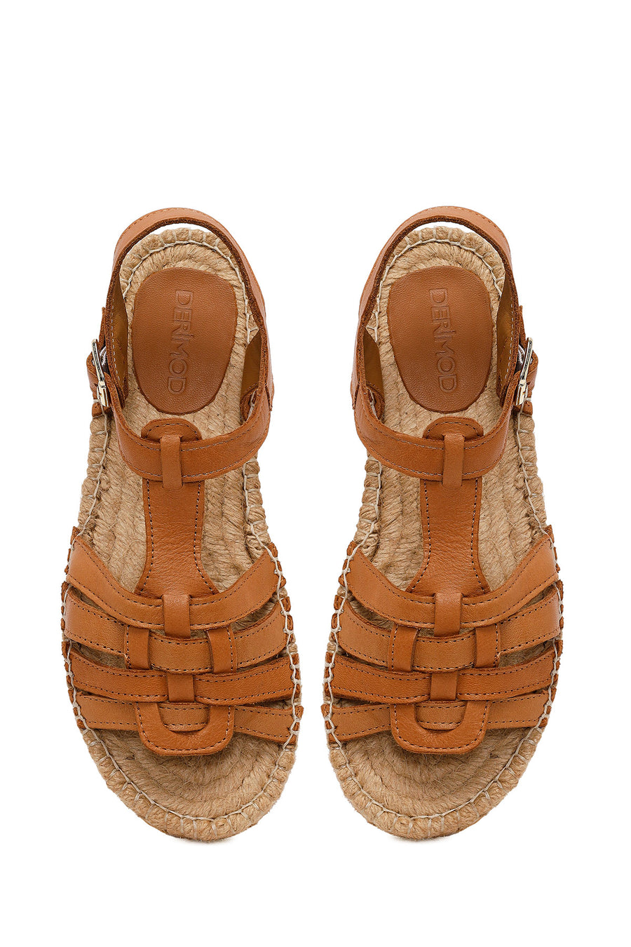 Woman Tan Ankle-Strap Buckled Leather Espadrilles Sandal
