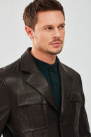 Kane Men's Black Blazer Safari Leather Jacket | Derimod