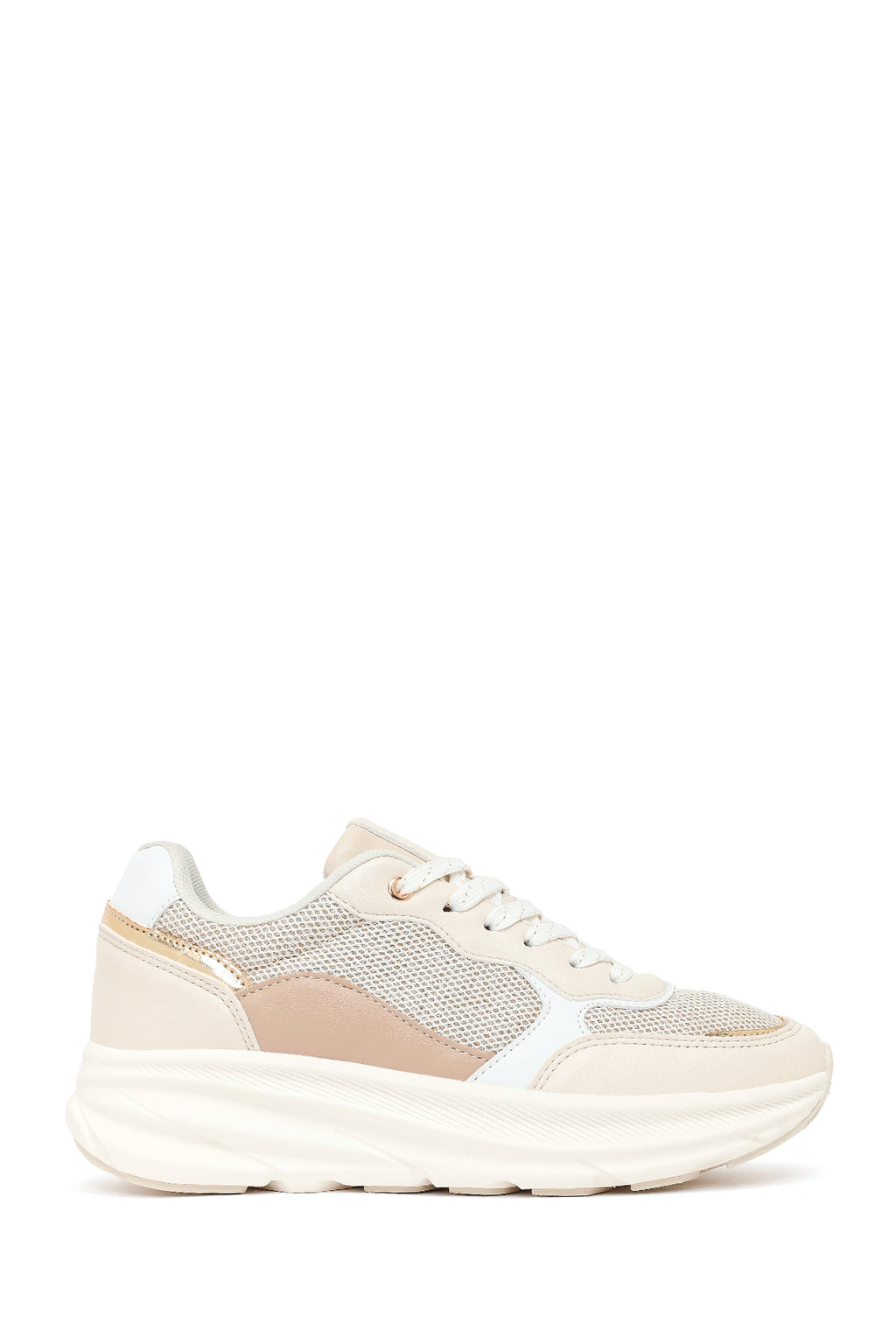 Kadın Bej Bağcıklı Kalın Tabanlı Sneaker