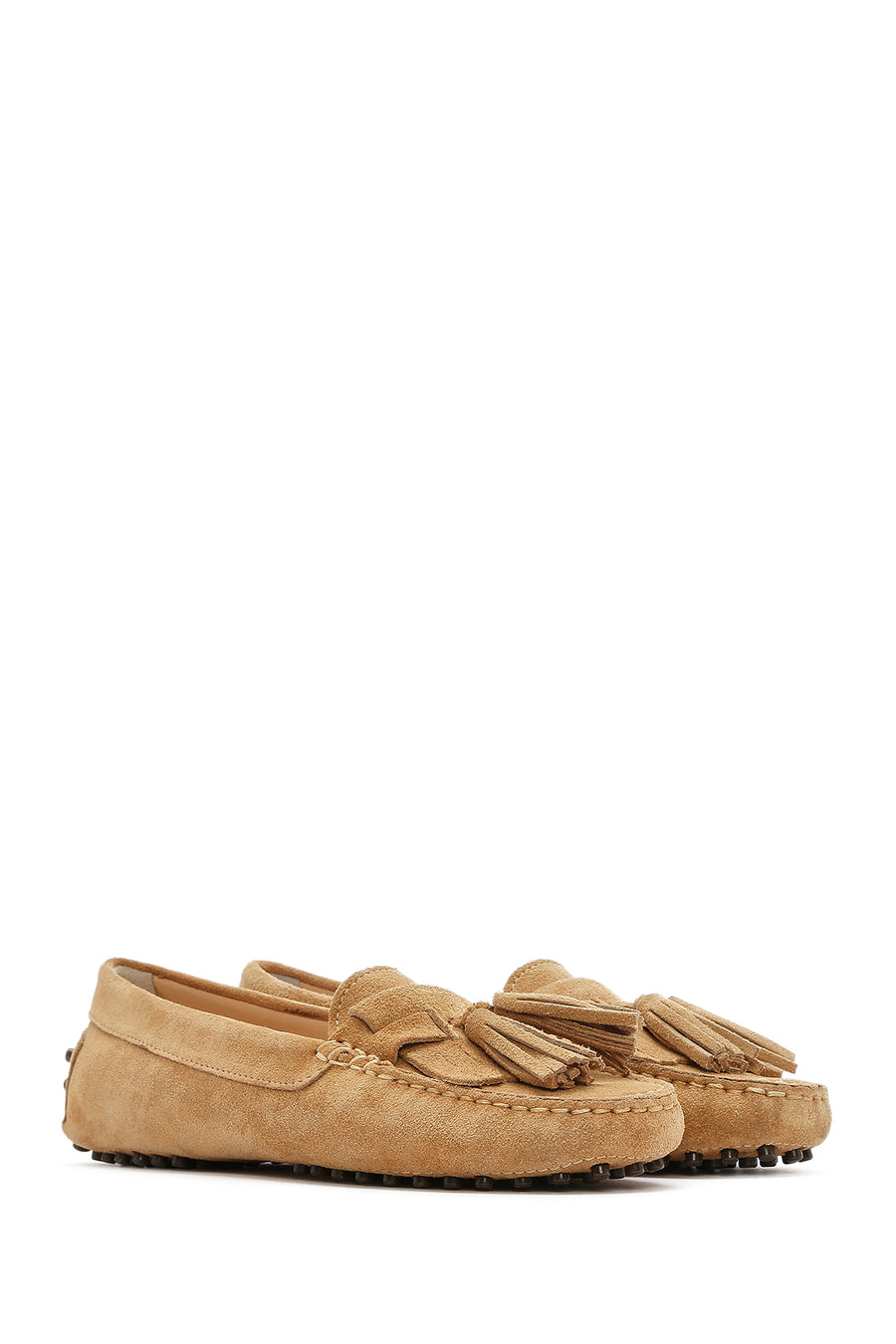 Women's Camel Tassel Suede Leather Loafer