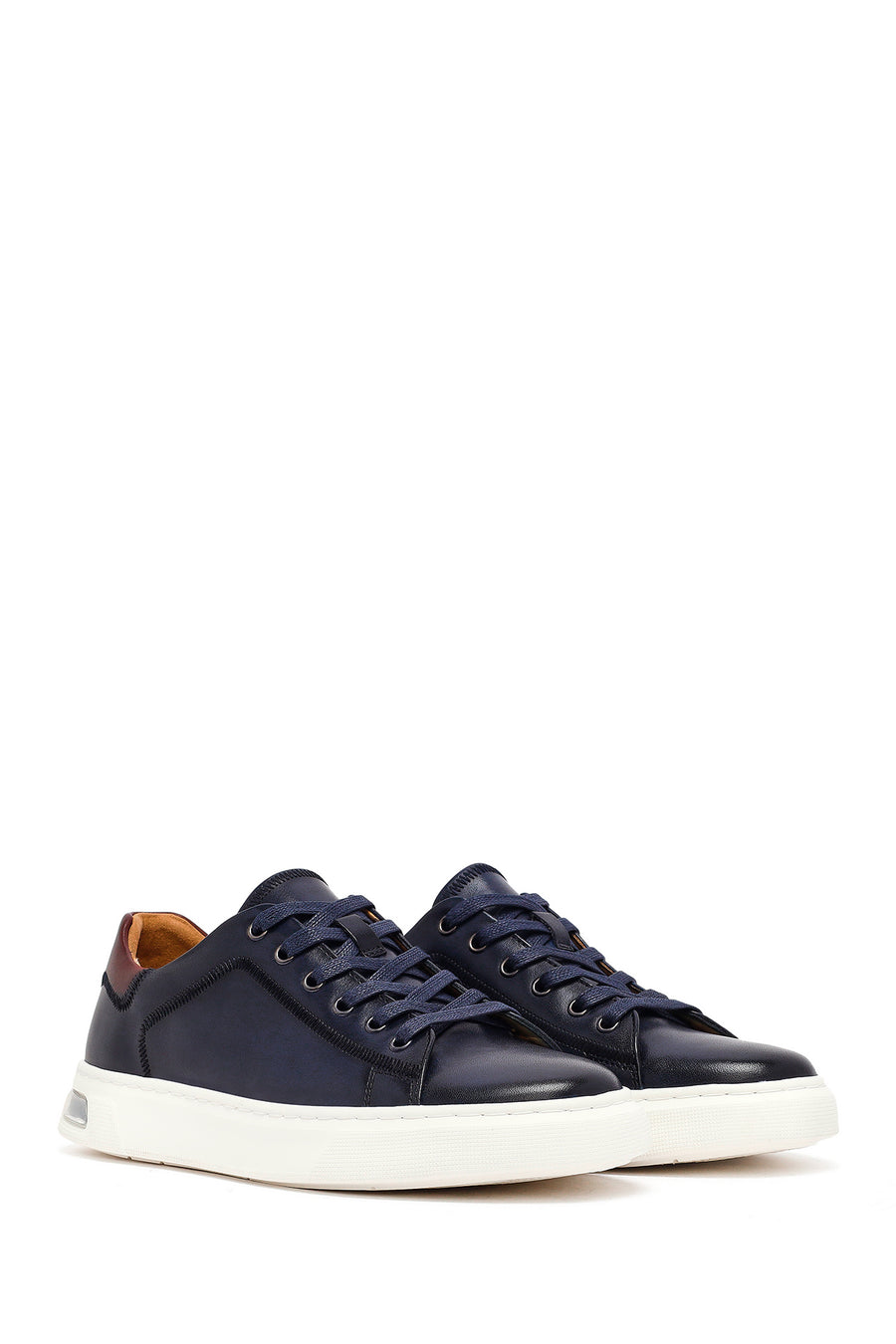 Men's Navy Blue Lace-Up Leather Sneaker