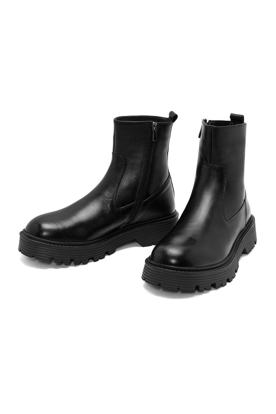 Men's Black Zippered Leather Casual Boots