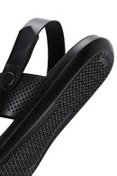 Men's Black Leather Printed Sandals | Derimod