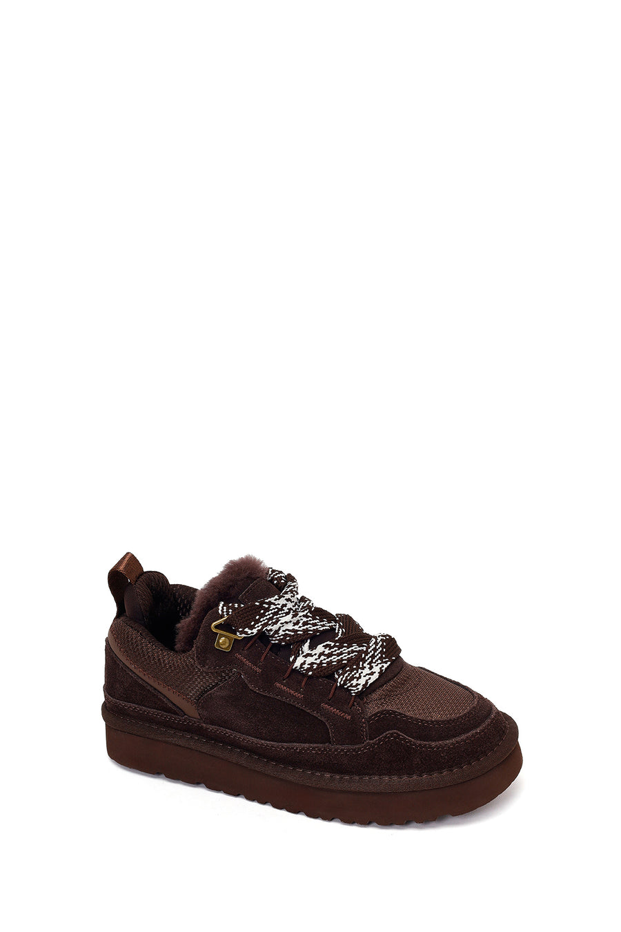 Kadın Kahverengi Bağcıklı Kalın Tabanlı Tüylü Süet Deri Teddy Sneaker