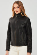 Fiesta Women's Black Short Leather Jacket | Derimod