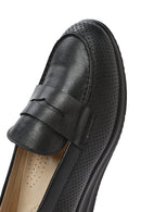 Women's Black Wedge Heel Leather Comfort Loafer | Derimod