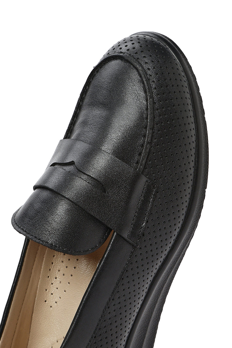 Women's Black Wedge Heel Leather Comfort Loafer