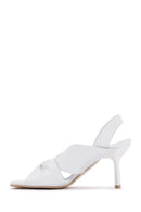 Women's White Leather Heeled Sandals | Derimod