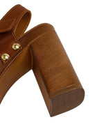 Woman Tan Ankle-Buckle Platform High Thick-Heeled Suede Sandal | Derimod