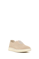 Woman Beige Stone-Embellished Suede Comfort Shoes | Derimod