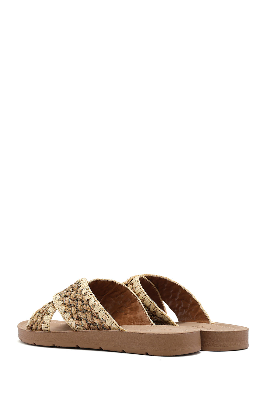 Women's Beige Braided Straw Slippers