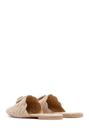 Women's Beige Suede Leather Knitted Flat Slippers | Derimod