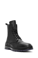 Men's Black Zippered Leather Combat Boots | Derimod