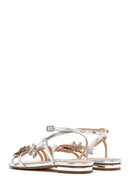 Women's Silver Ankle Buckle Stoned Metallic Sandals | Derimod