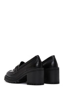 Women's Black Leather Heeled Loafer | Derimod