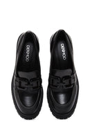 Women's Black Leather Heeled Loafer | Derimod