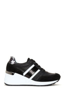 Women's Black Leather Wedge Heeled Sneaker | Derimod