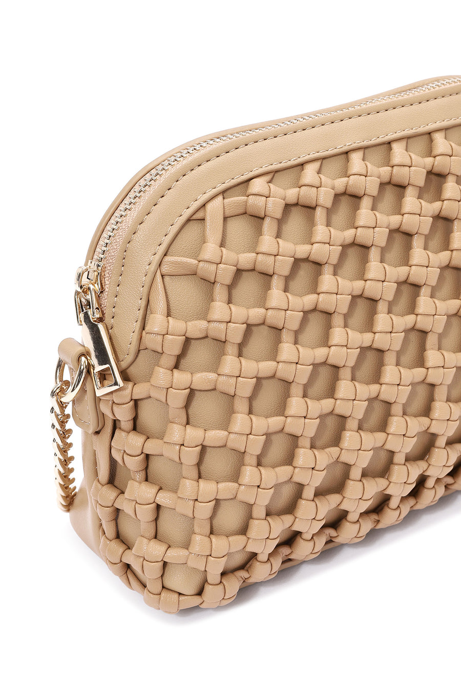 Women's Beige Knitted Patterned Long Strap Crossbody Bag