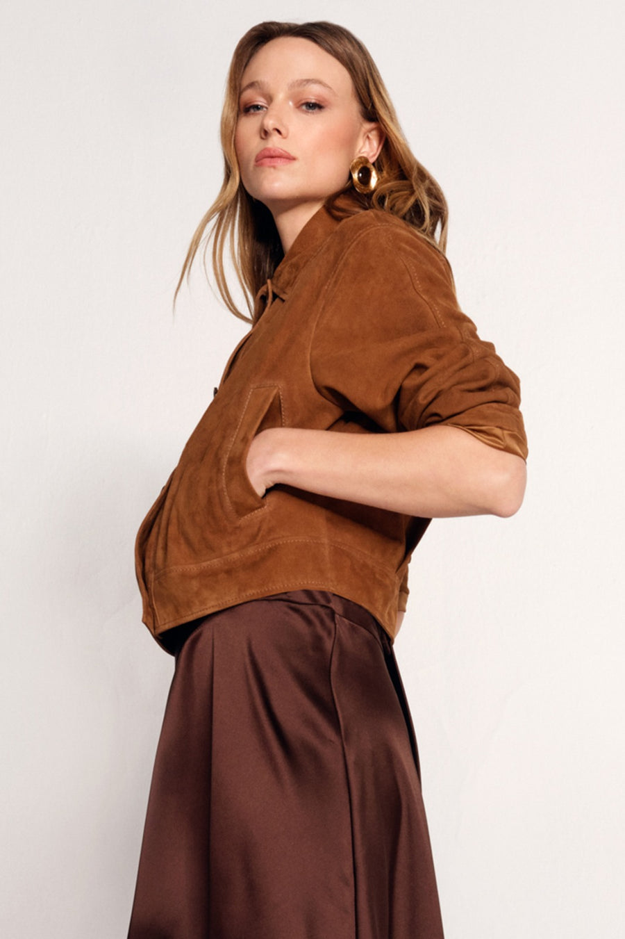 Tiffany Woman Whisky Short Suede Leather Jacket 26SGD567710 | Derimod