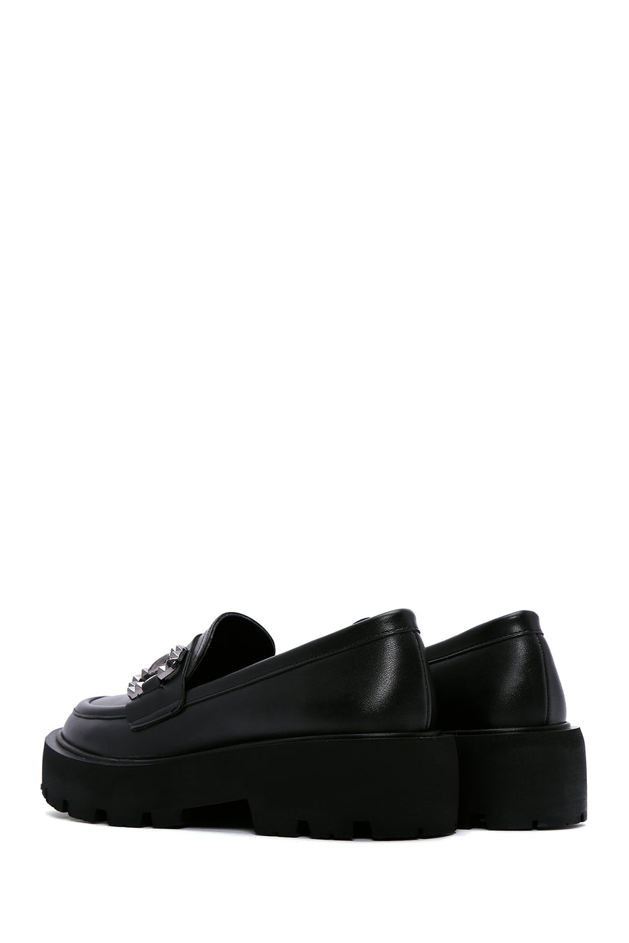 Kadın Siyah Tokalı Kalın Tabanlı Maskülen Loafer