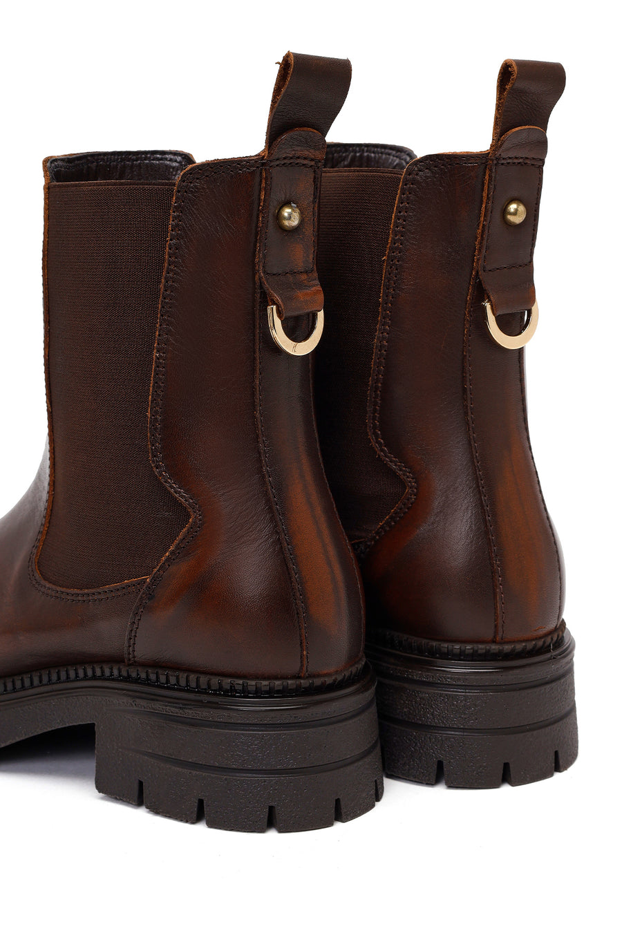 Woman Brown Thick-Soled Leather Chelsea Boots