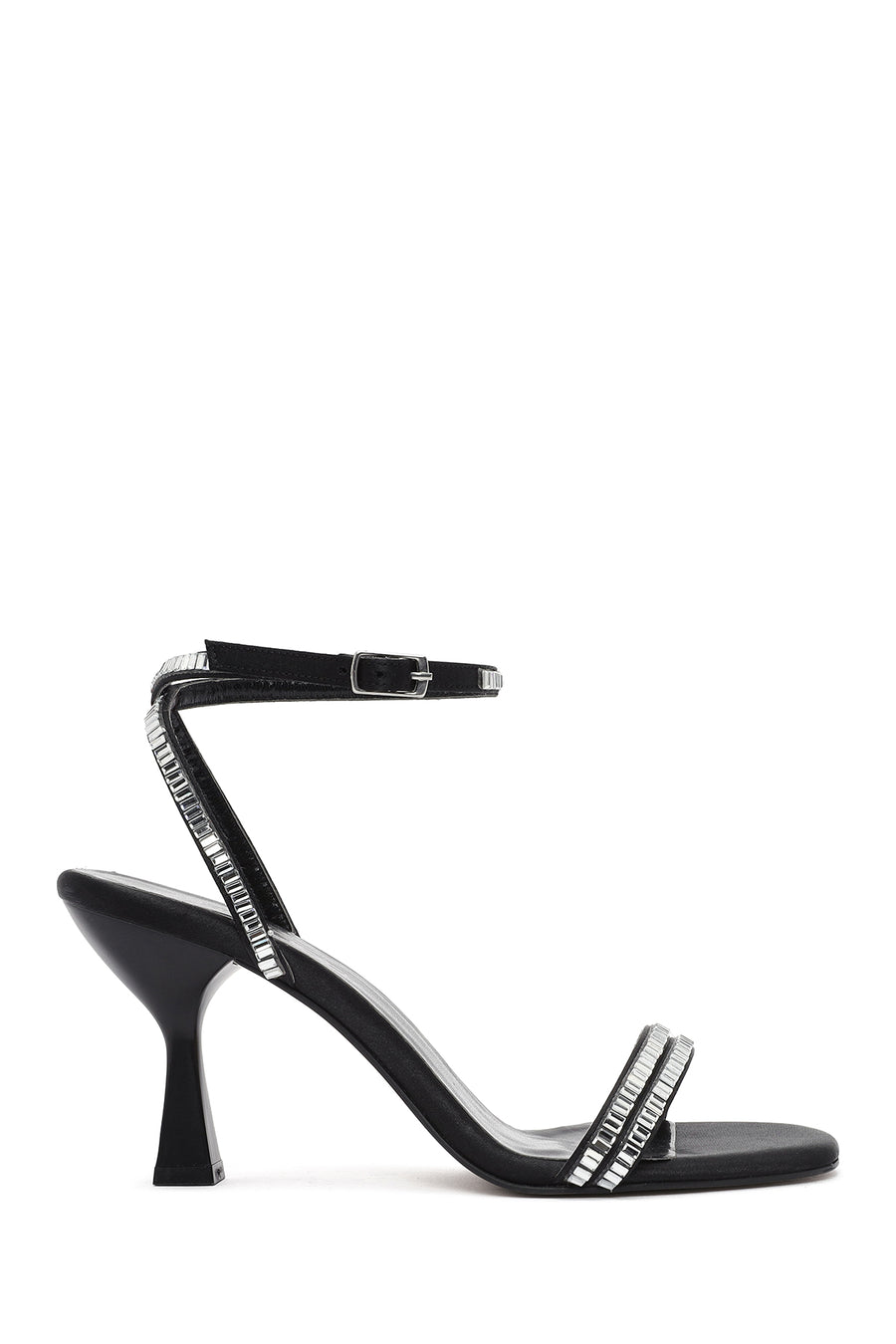 Women's Black Ankle Buckle Stoned Thin Heel Sandals 25SFE3911TS | Derimod