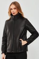 Tyler Women's Black Oversize Double Collar Hooded Leather Coat | Derimod