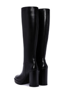 Women's Black Zippered High Heel Leather Boots | Derimod