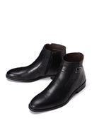 Men's Black Buckle Detailed Leather Classic Zipper Boots | Derimod