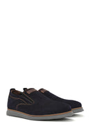 Men's Navy Blue Nubuck Leather Casual Loafer | Derimod