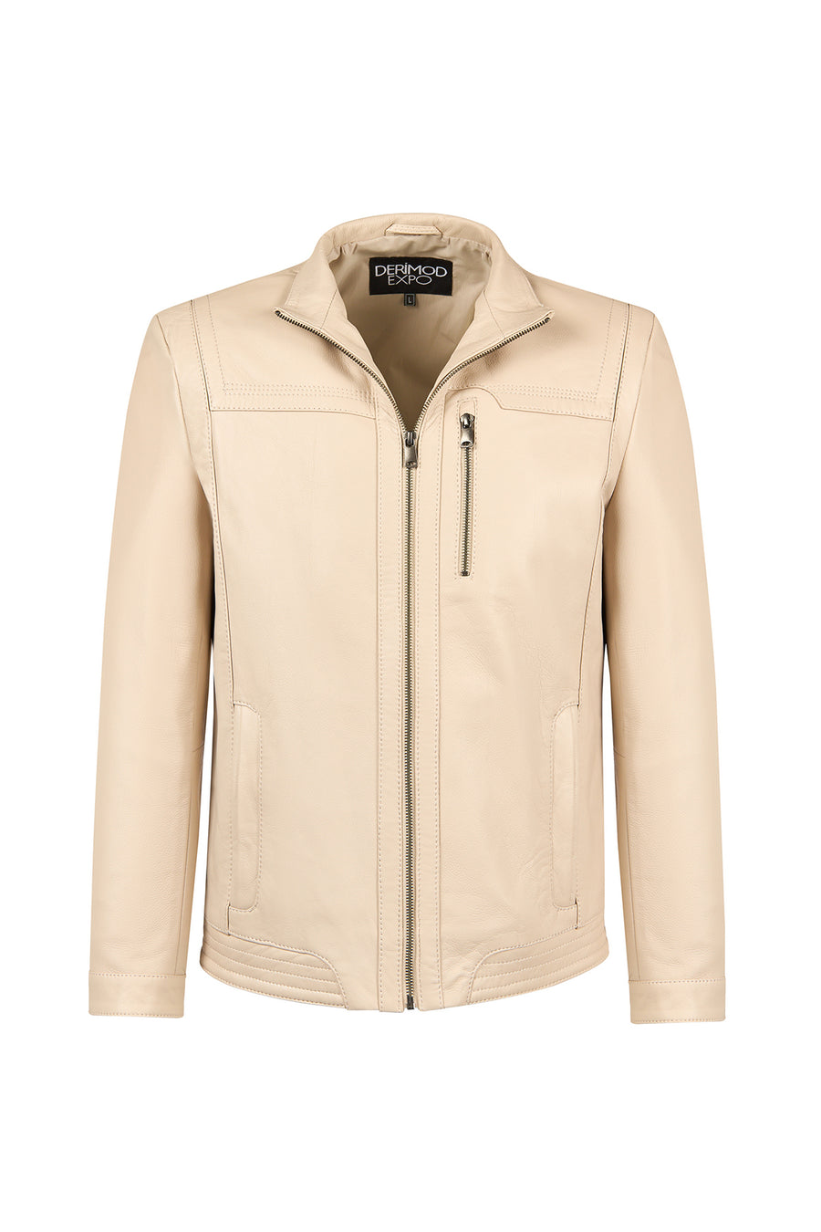 Oscar Male Beige Zip-Up Leather Jacket 25WGE6433FT | Derimod