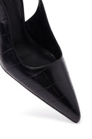 Woman Black Crocodile-Embossed Open-Back Stiletto High Heel | Derimod