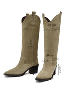 Women's Beige Chunky Heel Suede Leather Cowboy Boots | Derimod