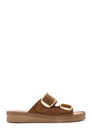 Women's Brown Buckle Suede Leather Slippers | Derimod