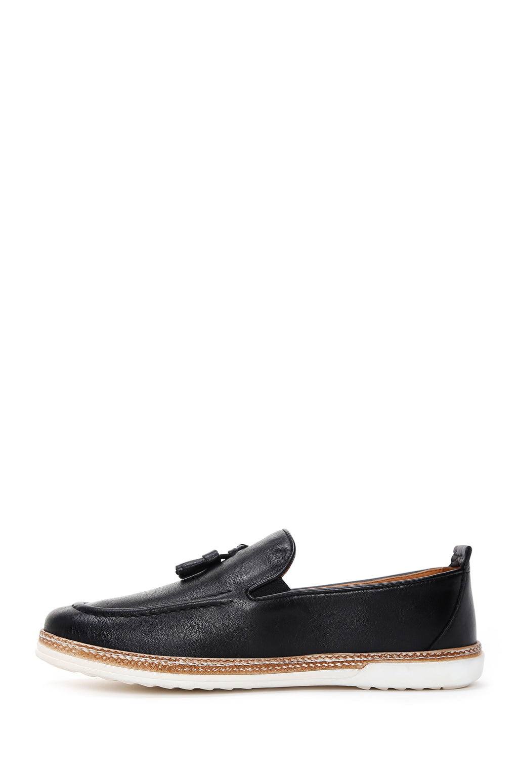 Erkek Siyah Deri Püsküllü Casual Loafer