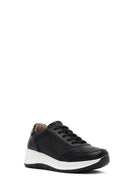 Women's Black Lace-up Thick-Sole Leather Sneaker | Derimod