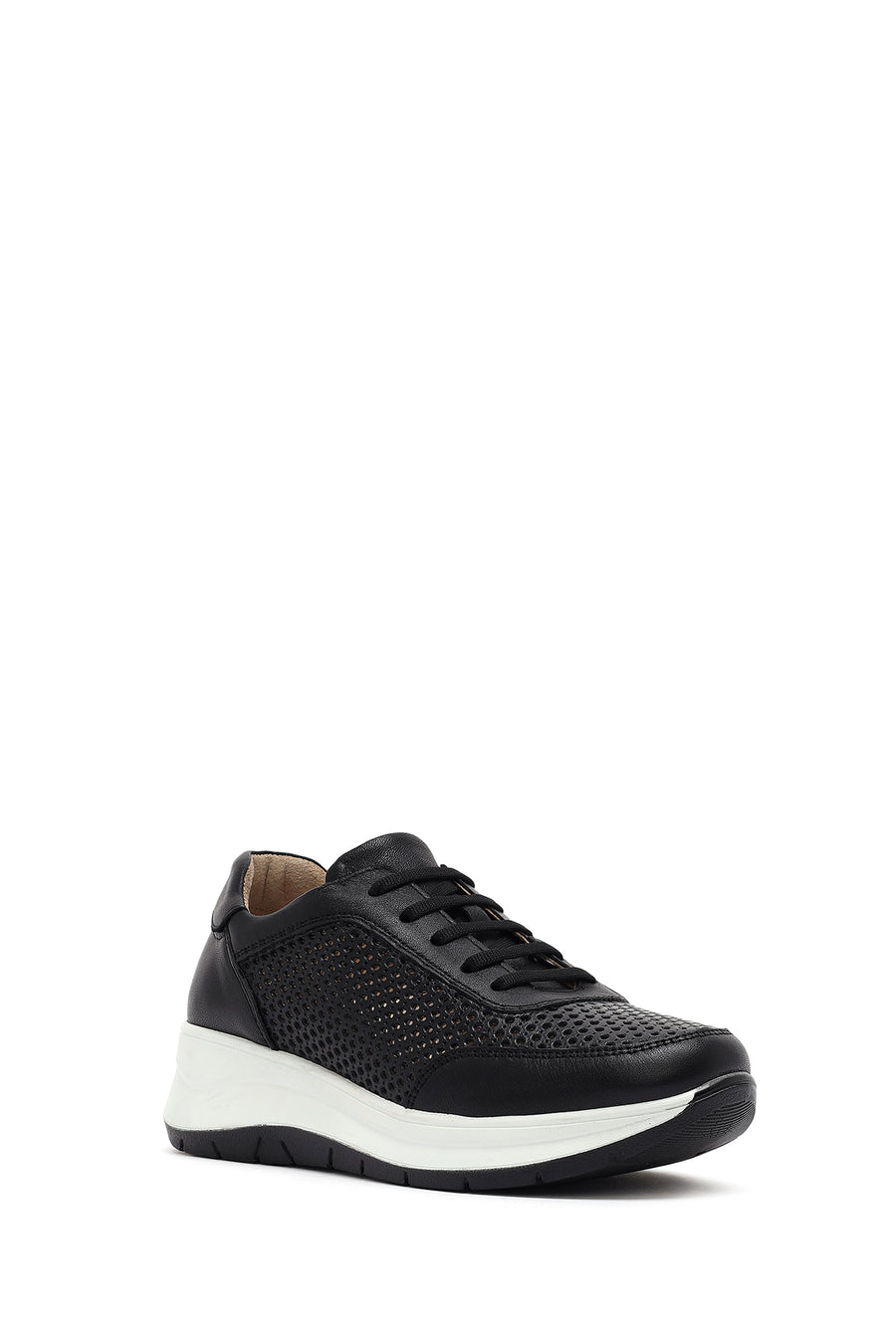 Kadın Siyah Bağcıklı Kalın Tabanlı Deri Sneaker