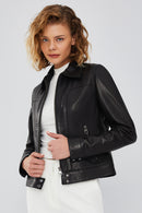 Olympia Women's Black Short Leather Jacket | Derimod