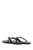 Woman Black Leather Flip-Flops | Derimod