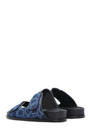 Women's Blue Banded Jean Fabric Leather Slippers | Derimod