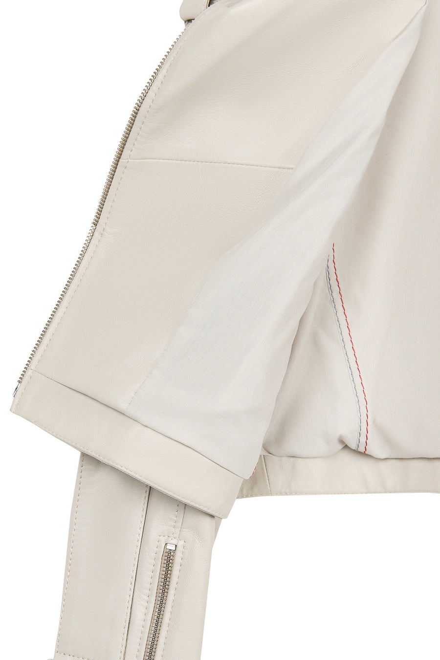 Avanti Woman Beige Off-Shoulder Short Biker Leather Jacket