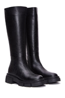 Women's Black Zippered Leather Boots | Derimod