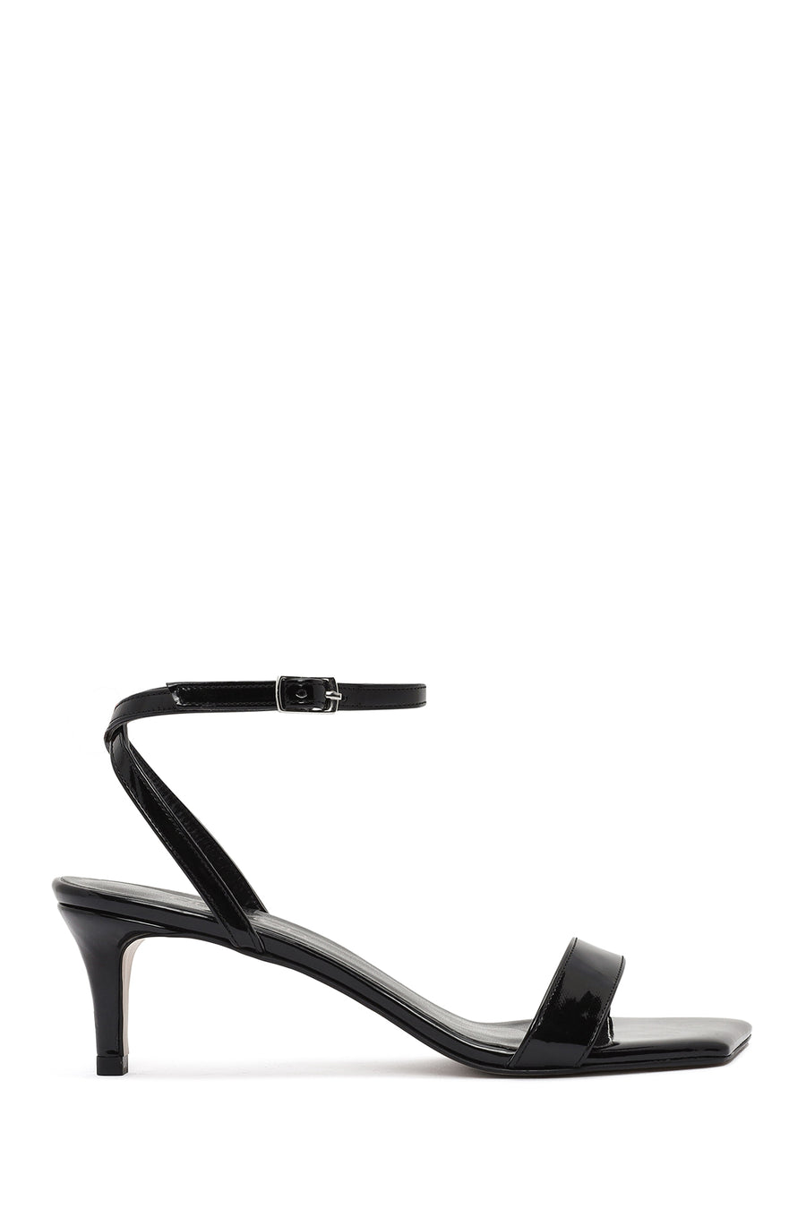 Women's Black Ankle Buckle Low Thin Heel Patent Leather Sandals 25SFE390516 | Derimod