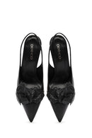 Women's Black Open-Back Heeled Leather Shoes | Derimod