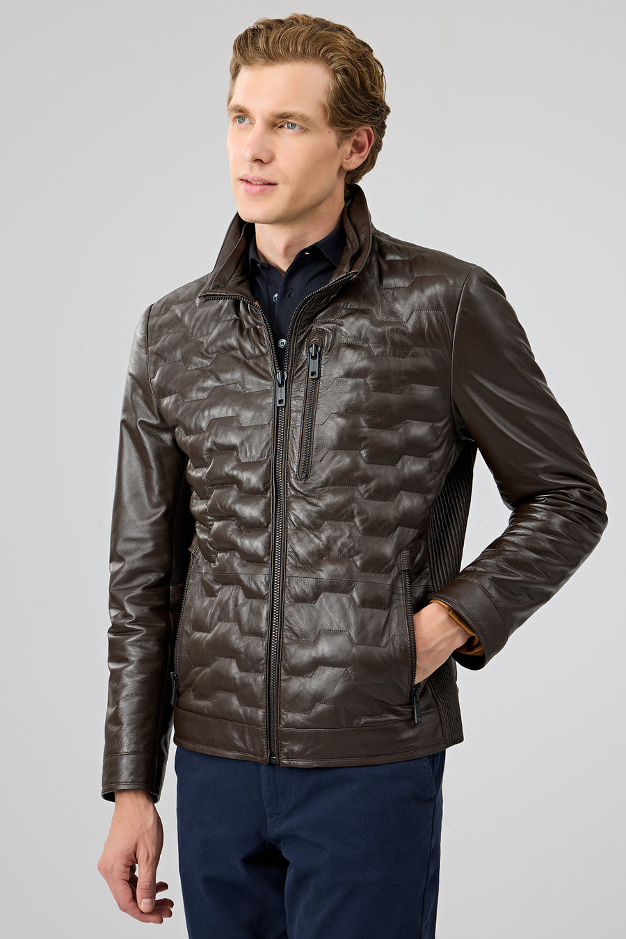 Silva Men's Brown Hooded Leather Jacket 24WGD6552U3 | Derimod