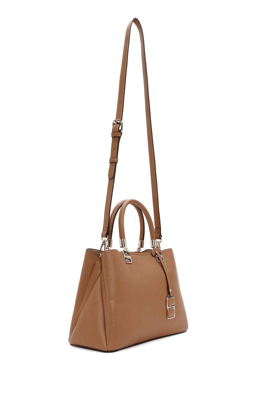 Women's Tan Long Strap Handbag with Accessory Detail
