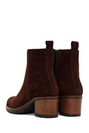 Woman Brown Zip Closure Chunky Heeled Suede Casual Boots | Derimod