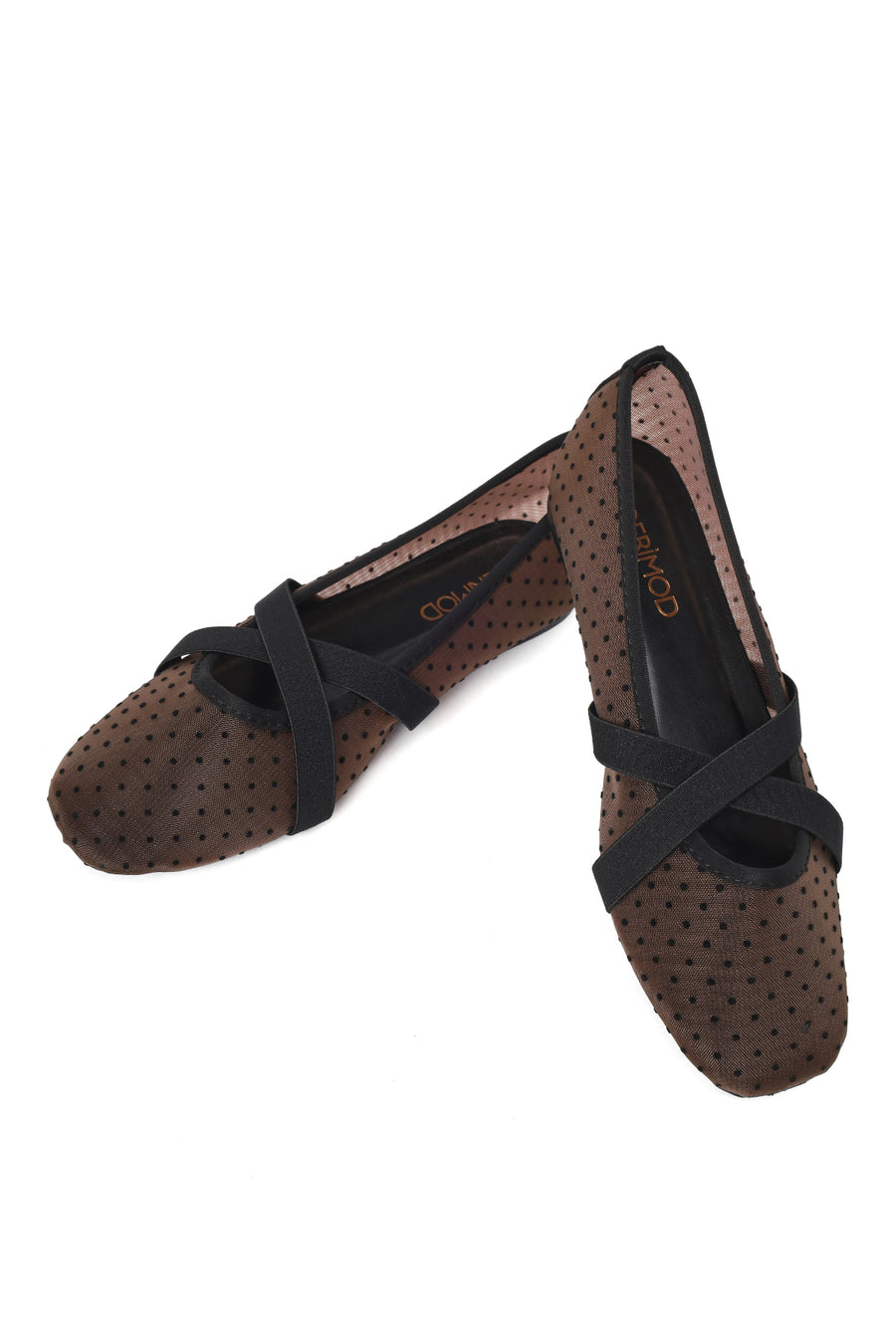 Woman Brown Patterned Fabric Ballet Flats