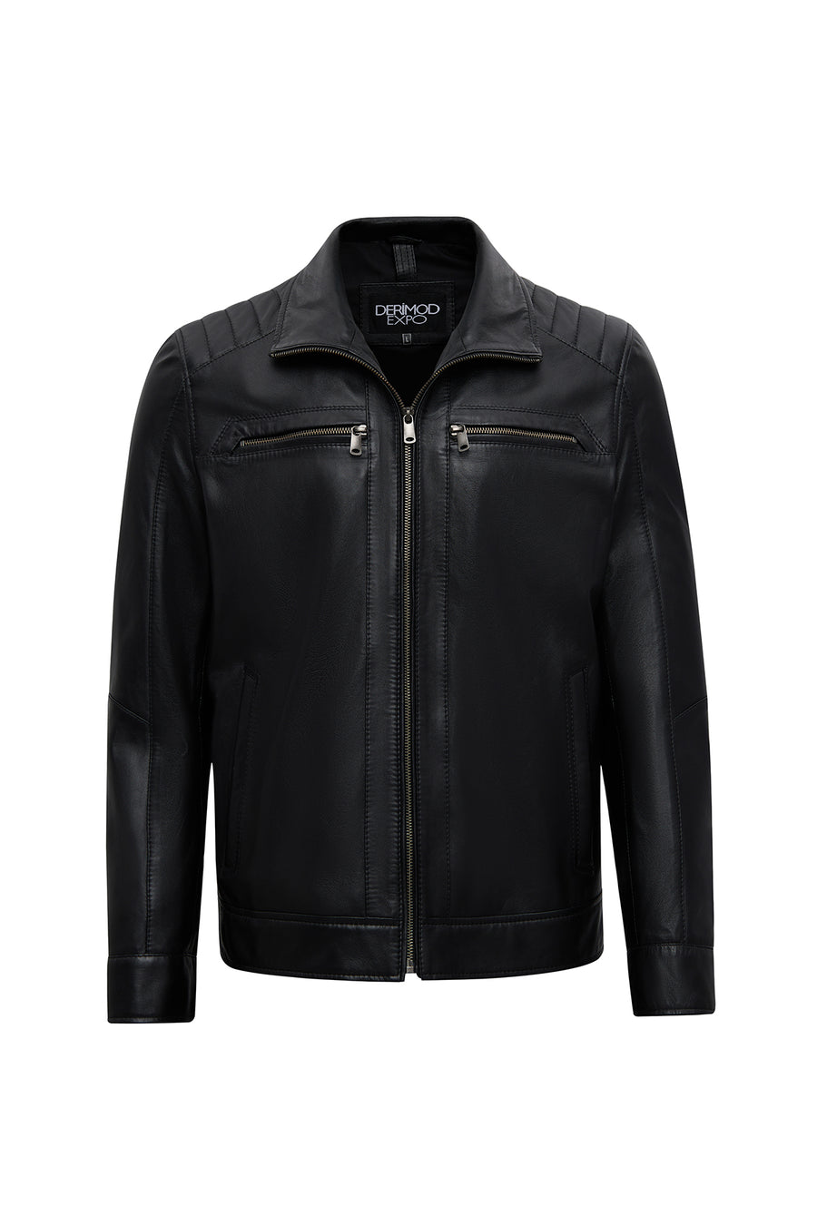 Elton Men's Black Turn-Down Collar Leather Jacket